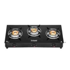 Hindware BRIO Plus 3B Glass Top Cooktop with 3 Brass Burner & Manual Ignition, CT 100096