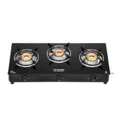 Hindware BRIO Plus 3B Glass Top Cooktop with 3 Brass Burner & Manual Ignition, CT 100096