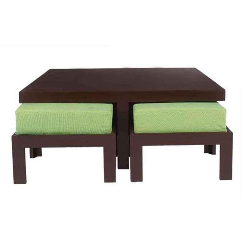 Evok Trendy Engineered Wood Fluorescent Green Coffee Table with 4 Stool Set, FLILSTPBGRMT68995M