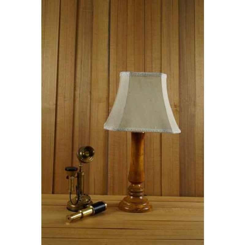 Tucasa Mango Wood Tan Table Lamp with 10 inch Polycotton Off White Square Shade, WL-212
