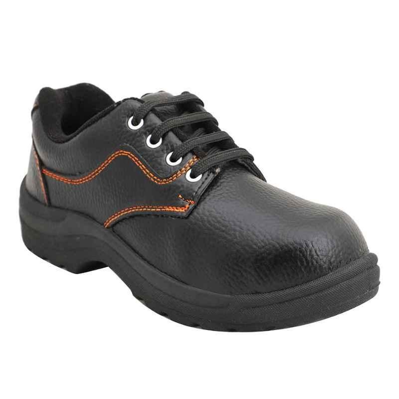 Indcare Fighter Leather Steel Toe Black Work Safety Shoes, Size: 11