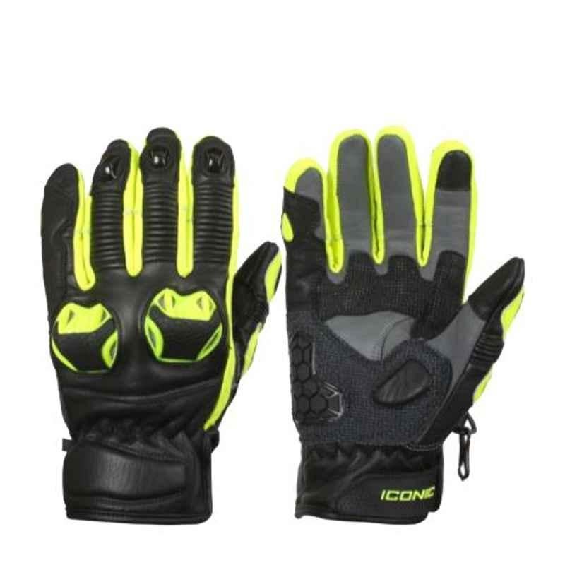 Biking Brotherhood Neon leather & Silicone Snell Iconic Gloves, Size: Large