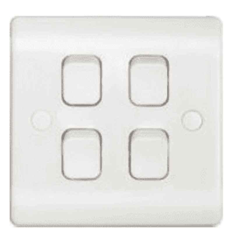 Micron 10A 4 Gang 1 Way Bakelite White Plate Switch, MME0205A