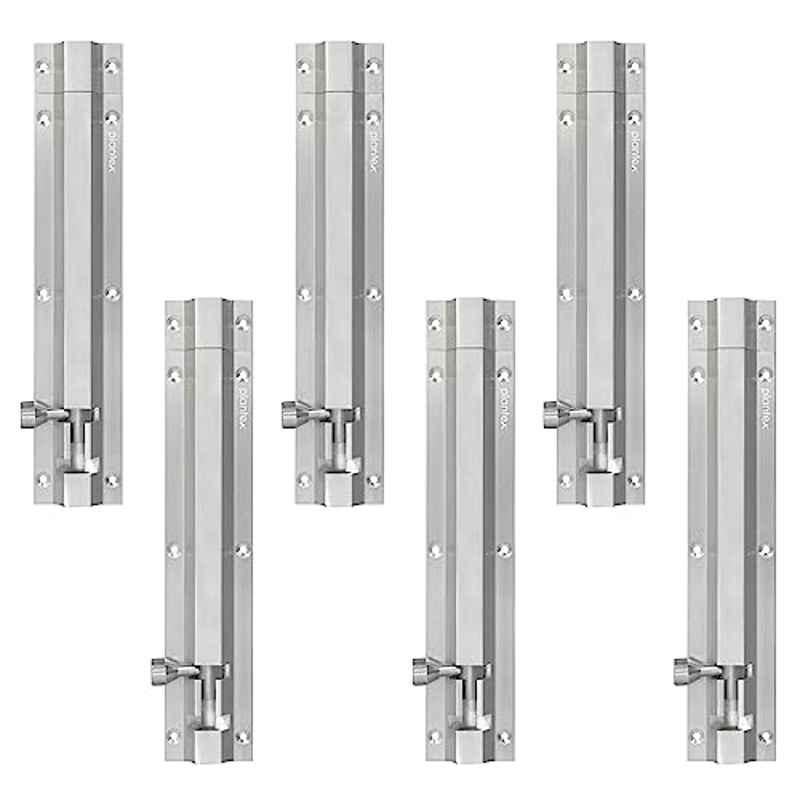 Plantex Stainless Steel 8-inch Tower Bolt/Tower Bolt for Home, Offices Doors and Windows/Tower Bolt for Main Door/Wardrobe Door Latch/Kundi/Chitakini/Door Latch for Windows (Chrome, Pack of 6)