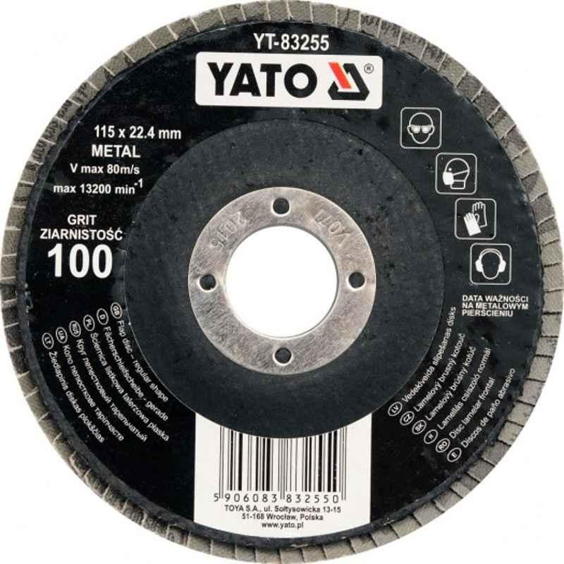 Yato 115x22.4mm Grit 100 Aluminum Oxide Regular Shape Flap Disc, YT-83255
