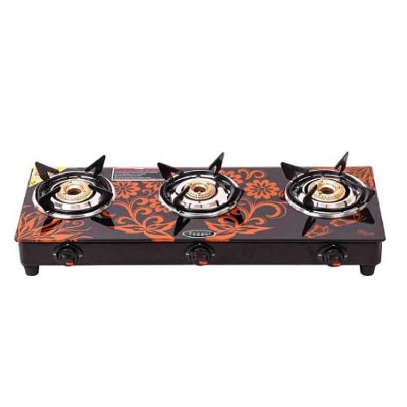 3 burner glass top gas stove auto ignition