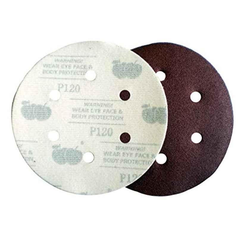 Apple Abrasives Pack Of 100Pcs Sandpaper Velcro Hook Sand Disc 150mm Diam Aluminum Oxide Sand Paper Grit 320 With 6 Holes