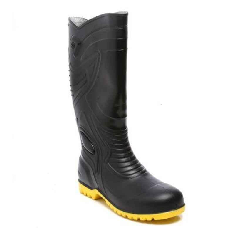 Agarson Supreme Steel Toe High Ankle Black & Yellow Work Gum Boots, Size: 9