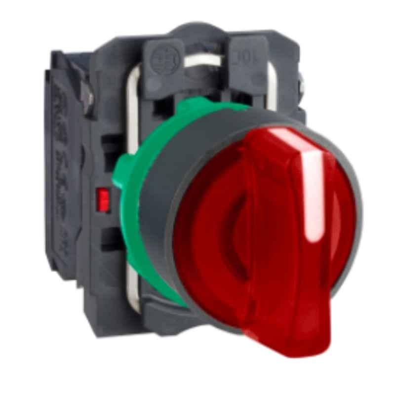 Schneider Harmony 600V 1NO+1NC Plastic Red 3 Positions Illuminated Selector Switch, XB5AK134M5