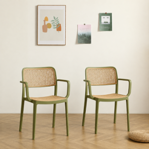 CELLBELL CurveX Plastic Green Armrest Chair (Pack of 2)