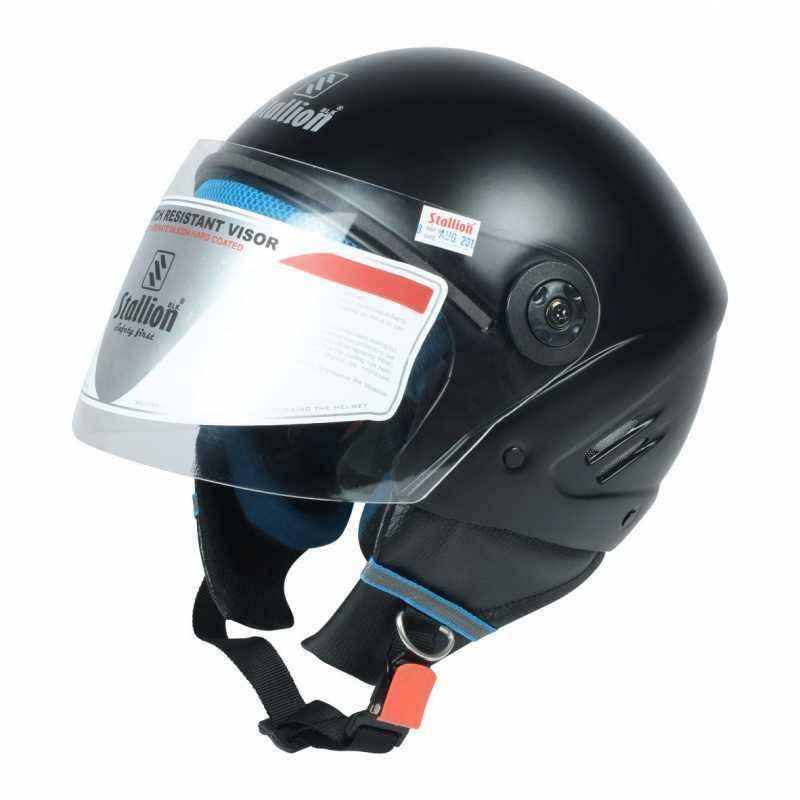 Stallion BLK K10 Open Face Matte Black Motorbike Helmet, Size: M