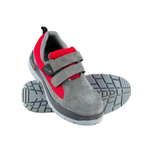 Mallcom Leperm Split Suede & Synthetic Spacer Nylon Double Density PU Sole Steel Toe Grey & Red Low Ankle Safety Shoes, Size: 4