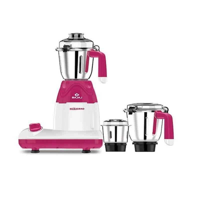 Bajaj Hexagrind 600W White & Red Mixer Grinder with 3 Jars, 410508