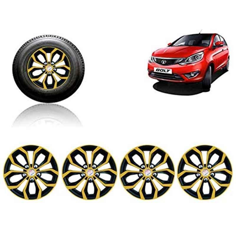 Auto Pearl 4 Pcs 14 inch ABS Golden & Black Car Wheel Cover Set for TATA Bolt