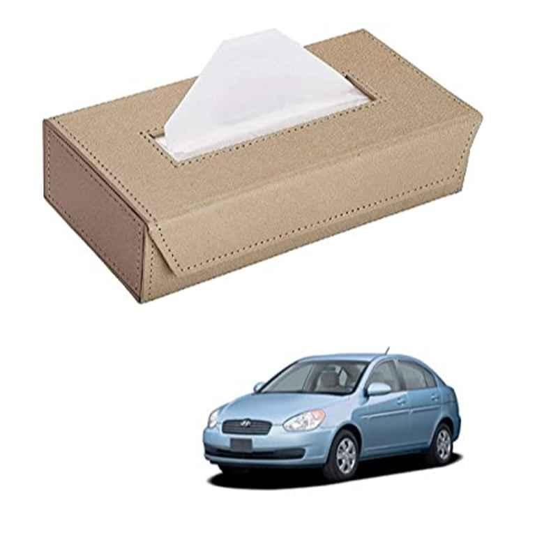 Kozdiko 100 Pulls PU Leather Beige Car Tissue Paper Box with 200 Sheets for Hyundai Old Verna