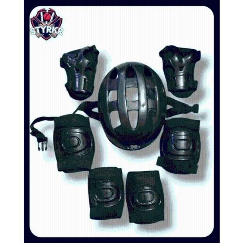 STYRKR Plastic & EVA Foam Black Protective Skating/Cycling Guard Kit | Multi Sport Gear for Kids 173 Skating KitKIT-703
