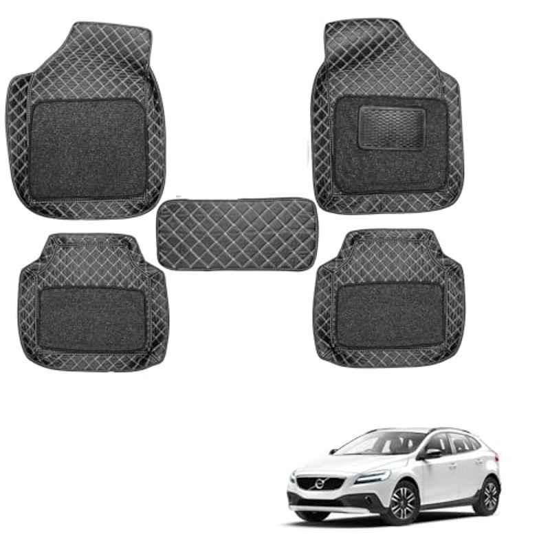 Kozdiko 5 Pcs Waterproof & Luxury 7D Black Leatherette Car Floor Mat Set for Volvo V40