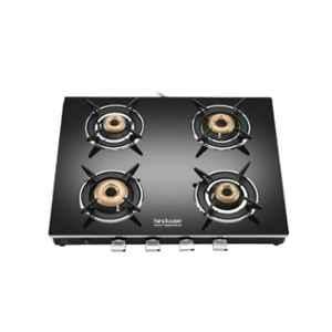 Hindware Emineo 4B Glass Top Cooktop with 4 Brass Burner & Manual Ignition, CT 100227