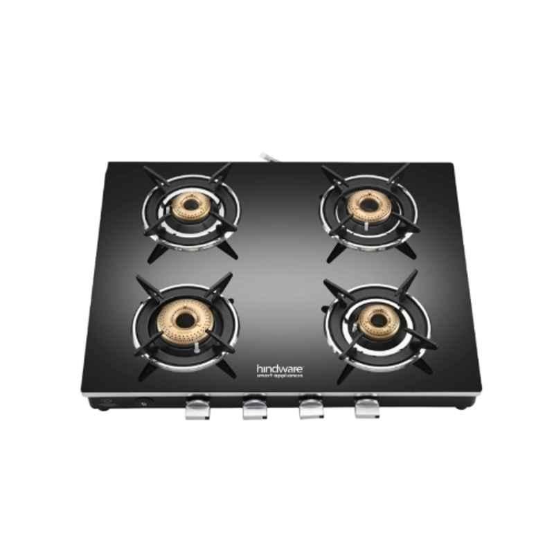 Hindware Emineo 4B Glass Top Cooktop with 4 Brass Burner & Manual Ignition, CT 100227