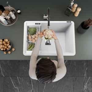 Lorazzo 24x18 inch Quartz Arctic White Single Bowl Kitchen Sink, LRZ QSW0151 S01