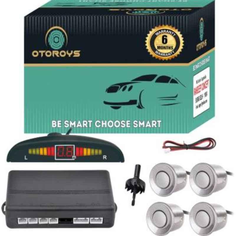Otoroys 4 Sensors Silver Buzzer & Ultrasonic Car Reverse Parking Sensor Set with LED Display