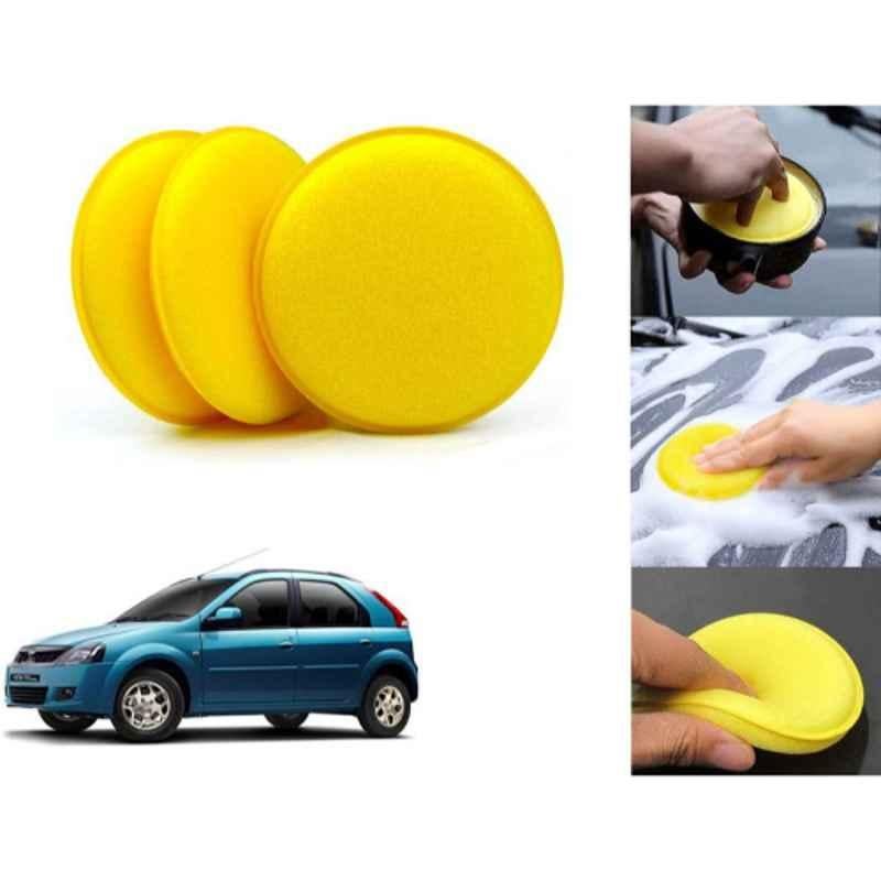 Auto Pearl Polyurethane Beige Washing & Waxing Polish Foam Sponge for Verito Vibe (Pack of 3)