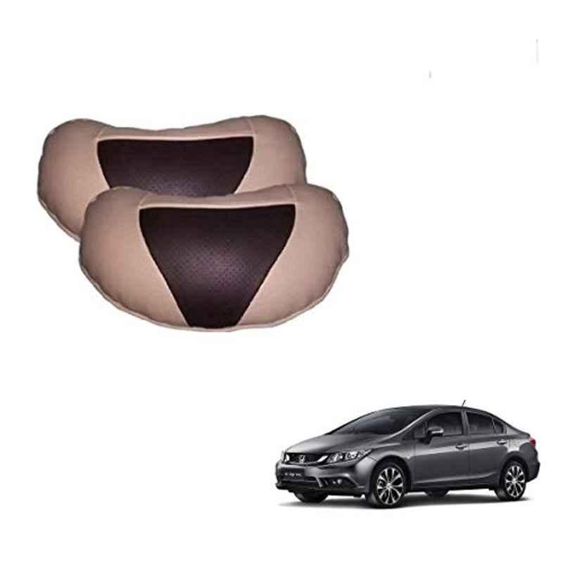 Kozdiko 2 Pcs Beige & Brown Car Neck Rest Cushion Pillow Set for Honda Civic