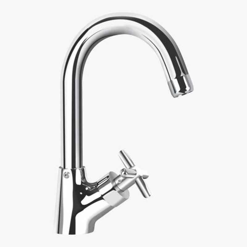 Kerovit Dream Silver Chrome Finish Deck Mounted Sink Cock with Swivel Spout, KB311028