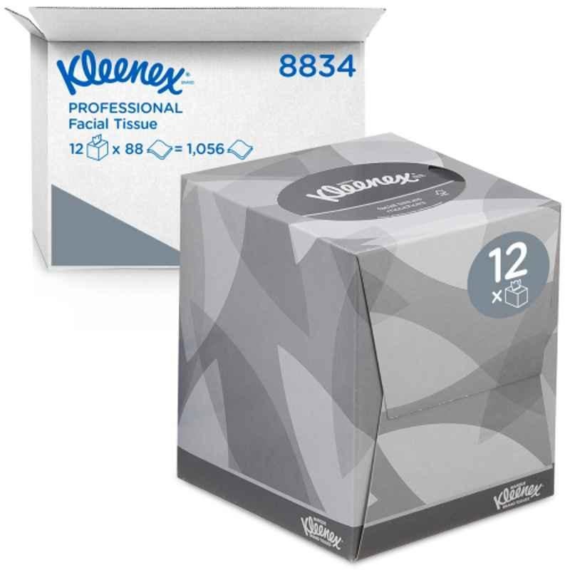 Kimberly Clark 12 Pcs Kleenex 2 Ply White Facial Tissue Cube Box, 8834