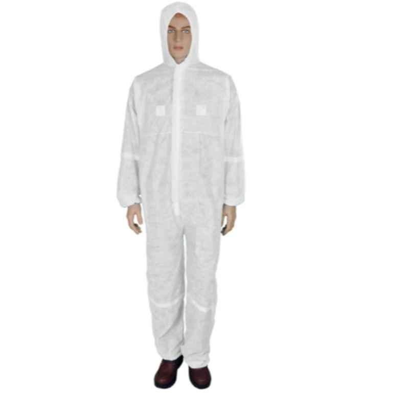 Empiral 40 GSM White pp Non-Woven Disposable Coverall with Hood & Elastic Wrist, E107052805, Size: 2XL