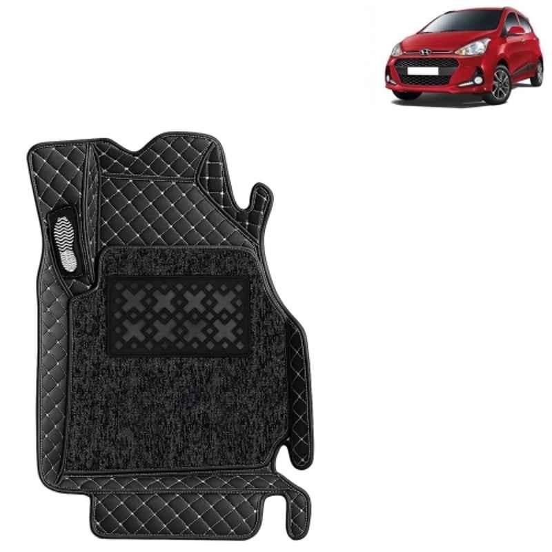 Kingsway 3 Pcs Premium 7D 100% Waterproof & Washable PU Leatherette Classic Black Car Floor Mat Set for Hyundai Grand I10 2017 to 2019 All Model