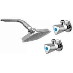 Senkiddpro Triangle 2 Pcs Stainless Steel Chrome Finish Wall Mounted Angle Cock & 4 inch Slim Overhead Shower Combo