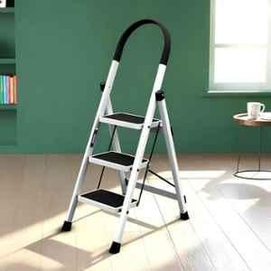 Plantex Apex-White Ladder for Home 3 Steps/Foldable Ladder with Anti-Skid Wide Steps 30x20cm/Strong D-Shape Pipe with-Support for More Stability/5 Year Warranty