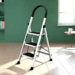 Plantex Apex-White Ladder for Home 3 Steps/Foldable Ladder with Anti-Skid Wide Steps 30x20cm/Strong D-Shape Pipe with-Support for More Stability/5 Year Warranty
