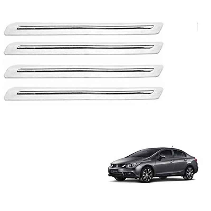 Kozdiko 4 Pcs PVC White Car Bumper Protector Set with Chrome Strip for Honda Civic