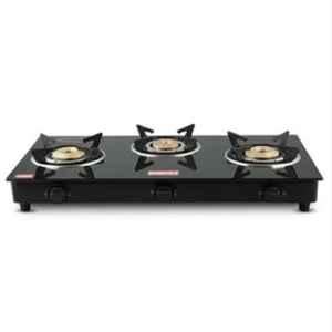 Kapli 3 Burner Mild Steel Black Manual Toughened Glass Top Gas Stove, ALCKWKAP00039