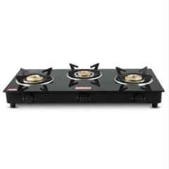 Kapli 3 Burner Mild Steel Black Manual Toughened Glass Top Gas Stove, ALCKWKAP00039
