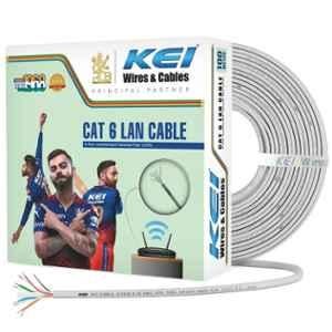 KEI CAT 6 23AWG Copper Unshielded Twisted Pair White LAN Cable, Length: 100 m