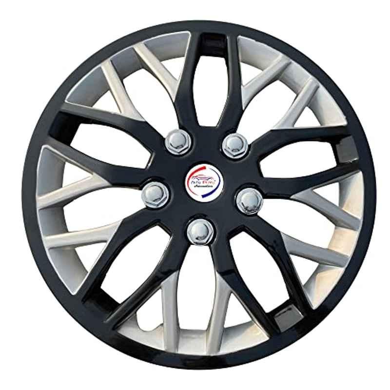 Auto Pearl 4 Pcs 14 inch Polypropylene Black & Silver Press Type Car Wheel Cover Set with Retention Ring for Hyundai Verna Transform Type 2 2011, WC14in_VIVA_Blk_Sil_VernaTransTyp2_2011