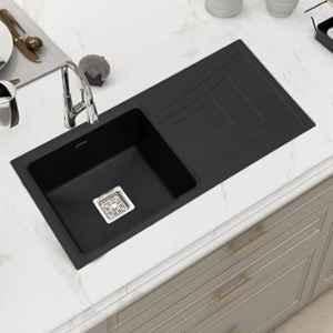 Plantex 36x18 inch Quartz & Granite Z Black Single Bowl Kitchen Sink with Drainboard, APS-2026