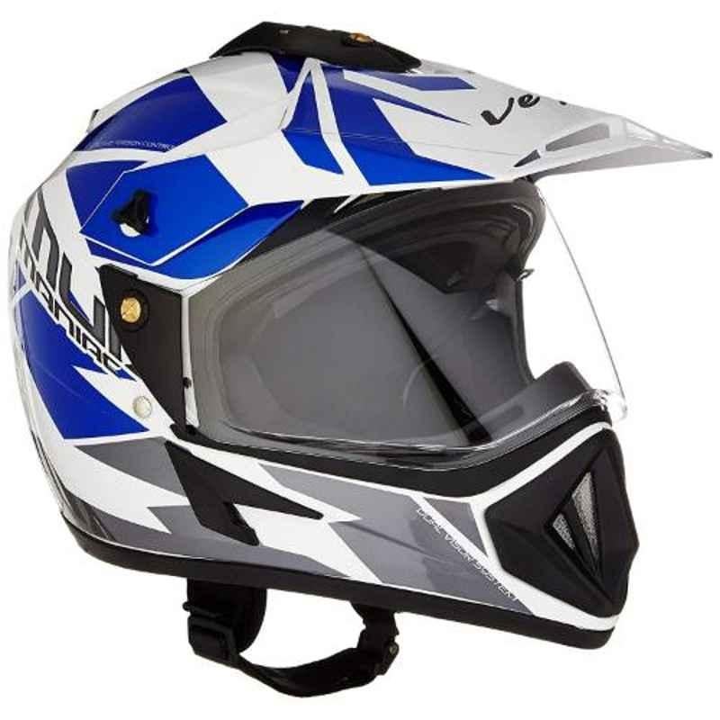 Vega Medium Size White and Blue Off Road D/V Mud Full Face Helmet