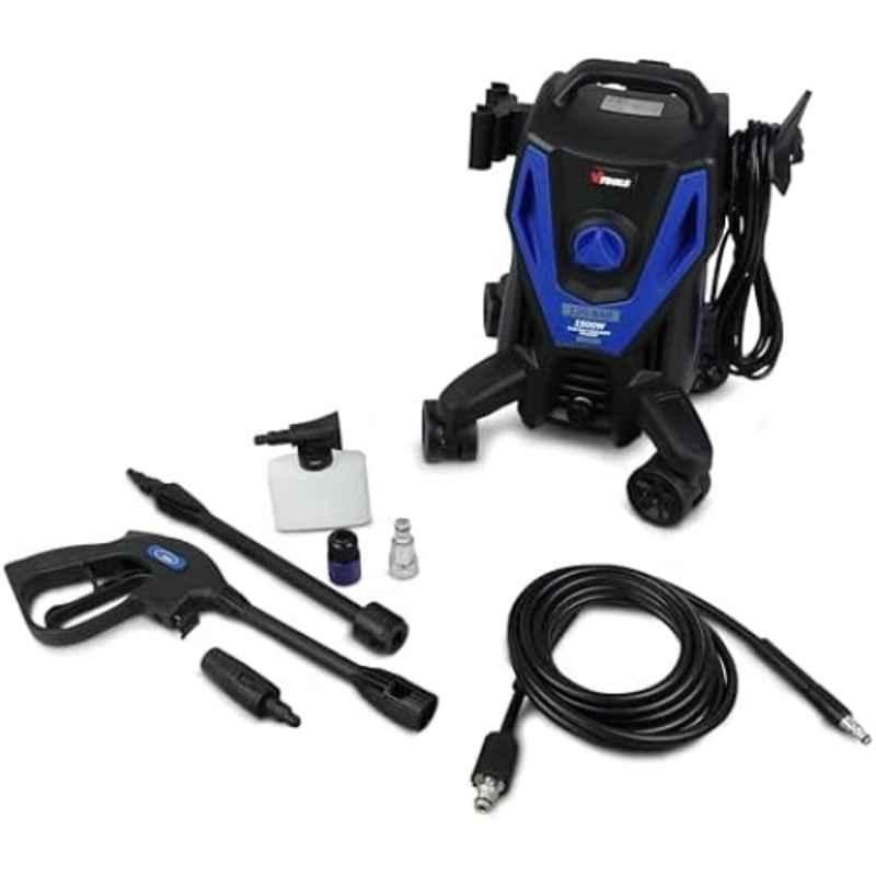VTOOLS 1500W 120bar Blue Electric Pressure Washer with 4 Wheels, 5 m Hose & Soap Dispenser, VT1513