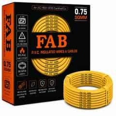 FAB 0.75 Sqmm Single Core Yellow FR PVC CCS Copper Insulated House Wire, Length: 91 m