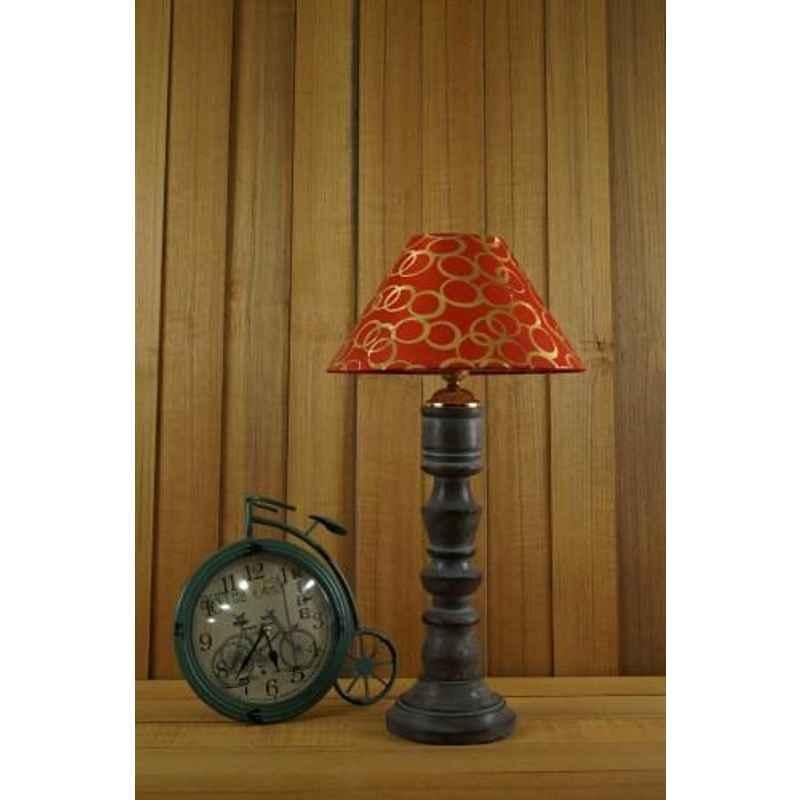 Tucasa Mango Wood Grey Table Lamp with 10 inch Polycotton Golden Circle Pyramid Shade, WL-142