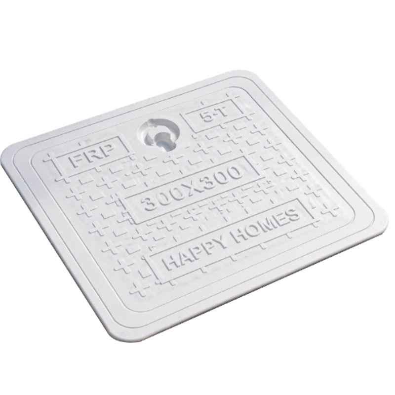 Happy Homes 5 Ton FRP Marble White Square Manhole Cover with Frame, Size: 300x300 mm