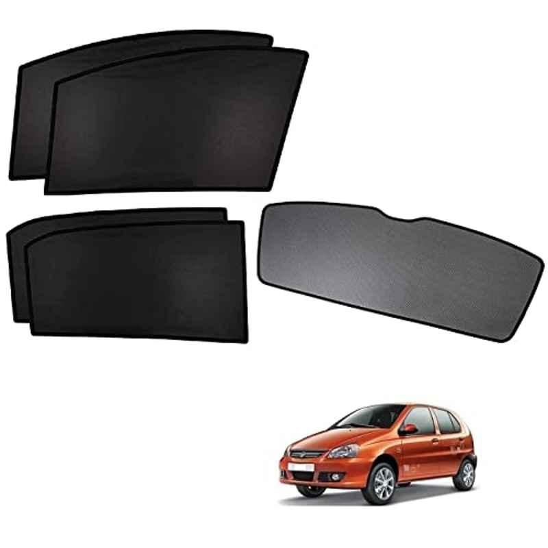 Kozdiko 5 Pcs Polyester Black Non Magnetic Window & Rear Sun Shades Set for Tata Indica