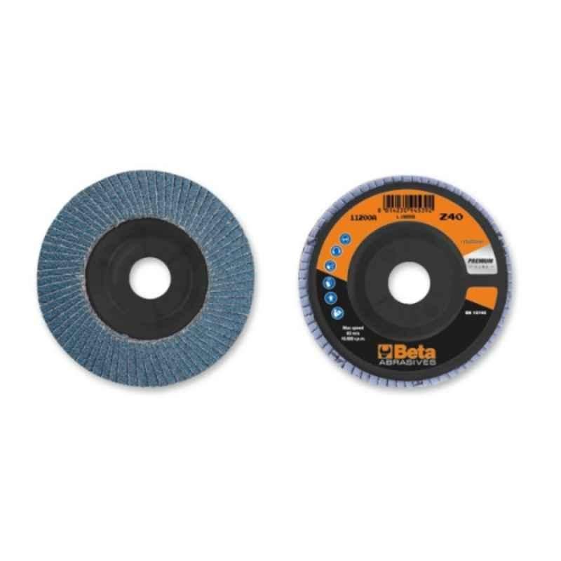 Beta 11204C 180mm 40 Grit Flat Fiberglass Backing Pad Single Flap Disc with Zirconia Abrasive Cloth, 112040204