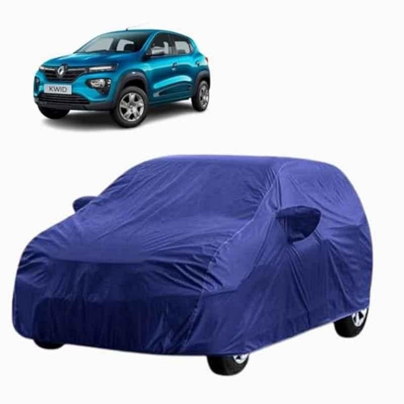 Aarex Auto Polyester Blue 100% Waterproof Car Cover Mirror Pocket, Soft Cotton Lining, Triple Stitched, Buckle Belt & Windproof for Renault Kwid