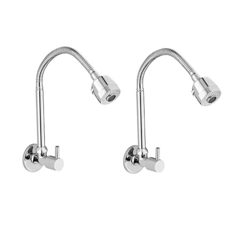 Acrome Turbo Brass Chrome Finish Kitchen Flexible Sink Cock with Rain Spray Spout & Faucet Spout Flange (Pack of 2)