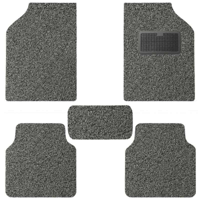 Kingsway 5 Pcs 18mm Noodle Grass Anti-Slip PVC Black & Grey Car Floor Mat Set for All Cars